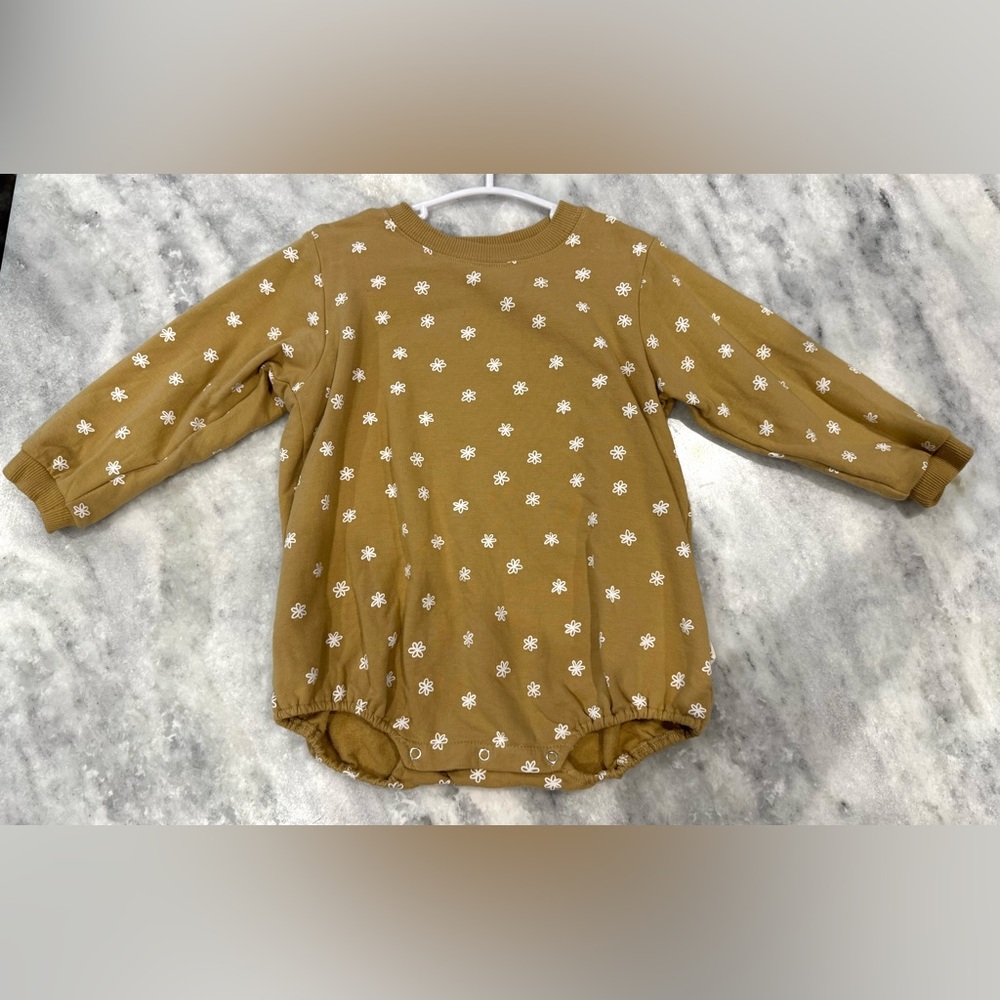 Quincy Mae Mustard Floral Long Sleeve Baby Romper